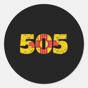 New Mexico Zia 505 Flag Classic Round Sticker