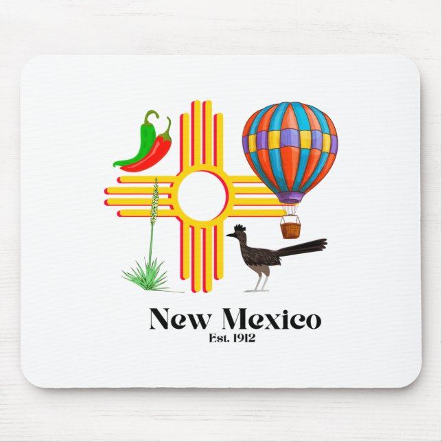 New Mexico Zia_ Chiles, Balloon, Roadrunner, Yucca Mouse Pad (Front)