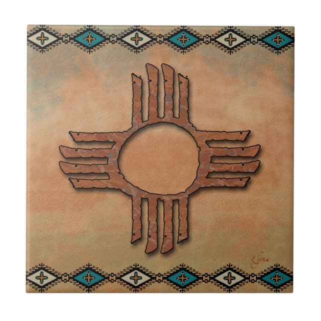 New Mexico Zia (sun) Ceramic Tile (Front)