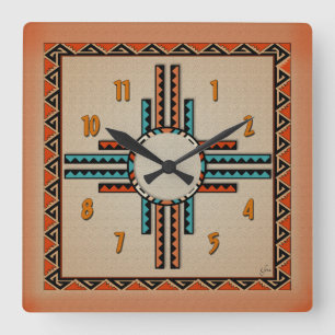 New Mexico Zia (sun) Square Wall Clock