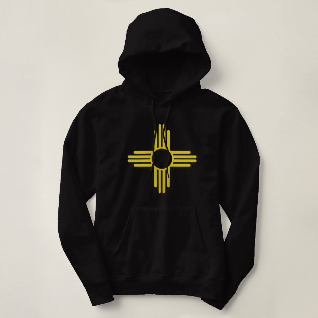 New Mexico Zia Sun Symbol Pocket Design Yellow Zia Hoodie (Design Front)