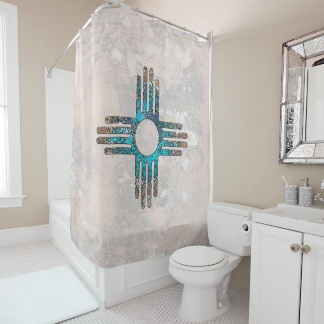 New Mexico Zia Sun Symbol Shower Curtain (In Situ)