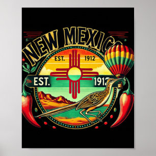 New Mexico Zia Symbol, Roadrunner &amp; Chile Pepp Poster