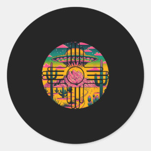 New mexico zia symbol roswell ufo alien colourful classic round sticker