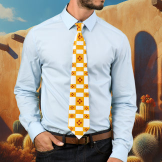 New Mexico Zia Yellow Red White Squares Tie