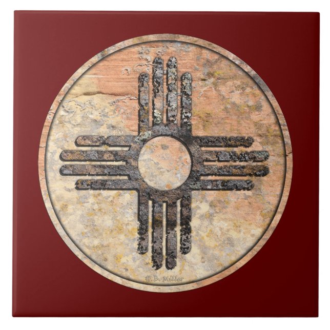 New Mexico's Zia Sun Symbol - Talking Canyons, New Ceramic Tile (Front)