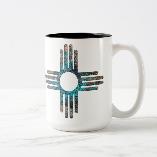 New Mexico's Zia Sun Symbol Two-Tone Coffee Mug (Right)