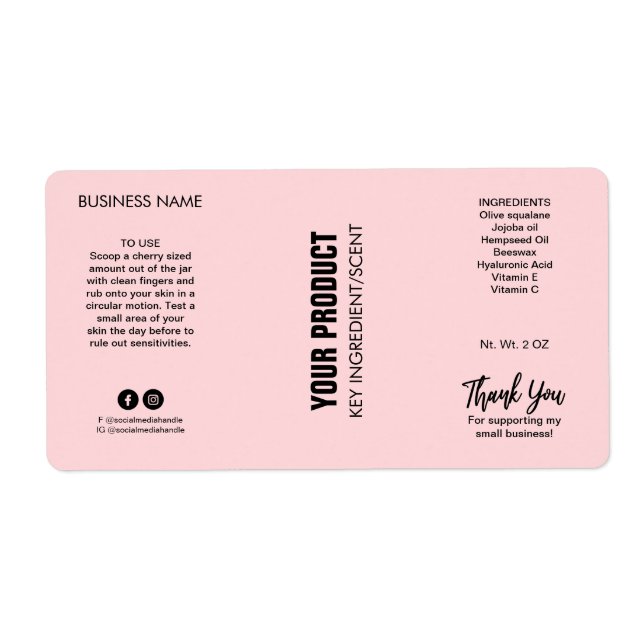 New Modern Pastel Pink Body Butter Jar Labels (Front)