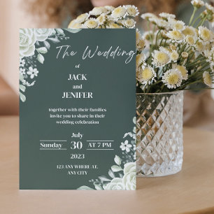 New Modern Sage Green with White Simple Wedding Invitation