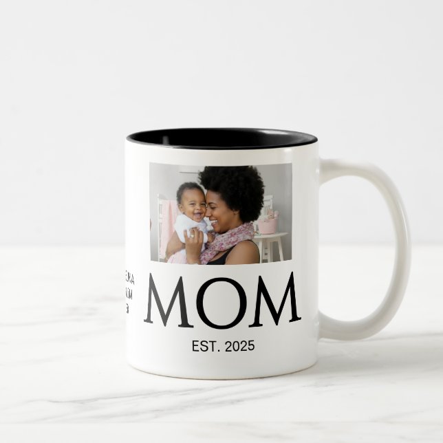 New Mom Gift Custom Text Photo Mom Established  Two-Tone Coffee Mug (Right)