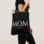 New Mom Gift Mom Established  Tote Bag<br><div class="desc">Modern, minimalist MOM ESTABLISHED tote bag with CUSTOMIZABLE text. Minimal elegant classic white serif font tote bag. Can be personalized by changing MOM to MUM, MAMA or even MIMI, and the simple sans serif EST 2025 can be changed to edit the year (and add subsequent years for additional children, if...</div>