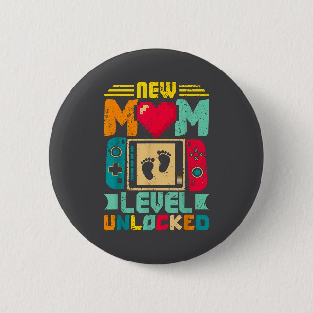 New Mom Level Unlocked Gamer Valentine's  6 Cm Round Badge (Front)