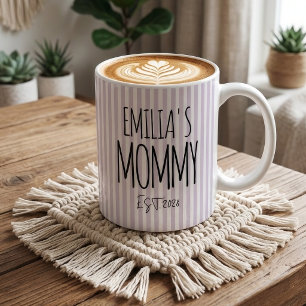 New Mom   Purple Stripes Mommy Daddy Personalized Coffee Mug