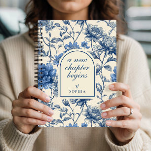 New Mom   Wedding   Blue Toile Floral Custom Name Notebook