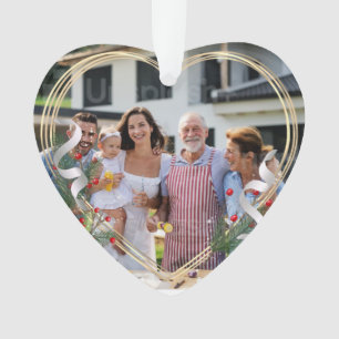 New Mommy Daddy Holly & Pine Gold Frame Photo  Ornament