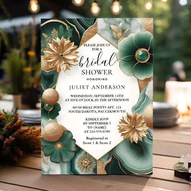 New Monstera Emerald Green And Gold Bridal Shower Invitation (Creator Uploaded)