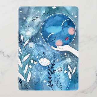 New Moon Thinking of You Silver Foil Holiday Card