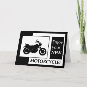New Motorcycle Congratulations, Black and White Card