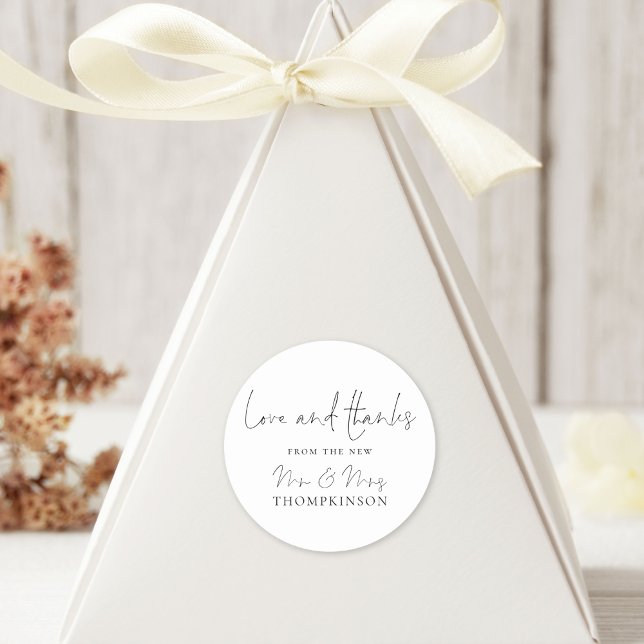 New Mr and Mrs Love and Thanks Handwriting Script Classic Round Sticker (Creator Uploaded)