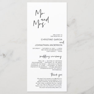New Mr and Mrs, Modern Minimalist Wedding Program