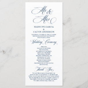New Mr and Mrs, Navy Blue, Wedding Ceremony  Progr Program