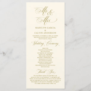 New Mr and Mrs, Vintage Gold, Wedding Ceremony Program