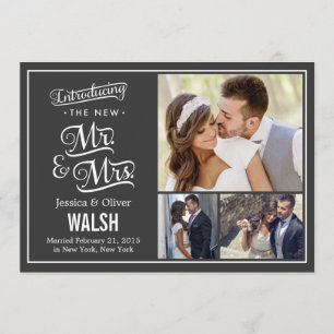 New Mr and Mrs Wedding Announcement - Charcoal