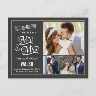 New Mr and Mrs Wedding Announcement - Charcoal Postcard