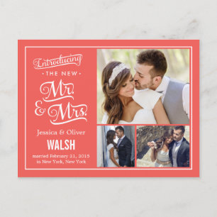 New Mr and Mrs Wedding Announcement - Coral