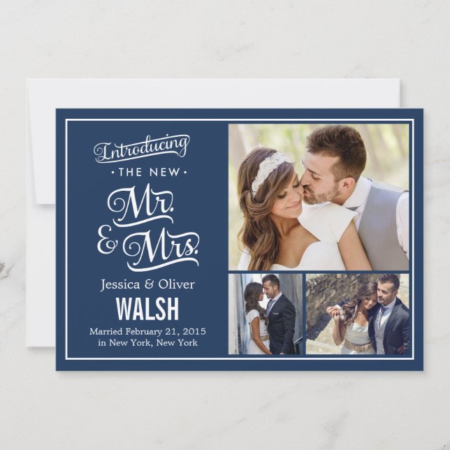 New Mr and Mrs Wedding Announcement - Navy Blue (Front)