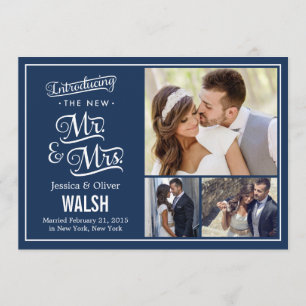 New Mr and Mrs Wedding Announcement - Navy Blue