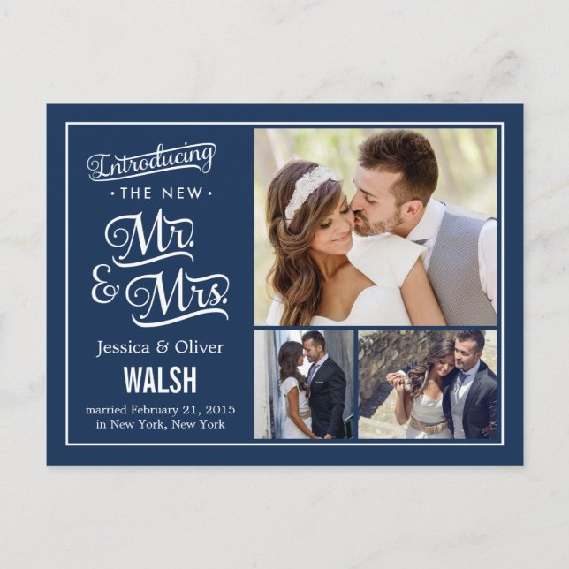 New Mr and Mrs Wedding Announcement - Navy Blue (Front)