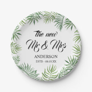 New Mr & Mrs  Foliage Wedding Party Paper Plate