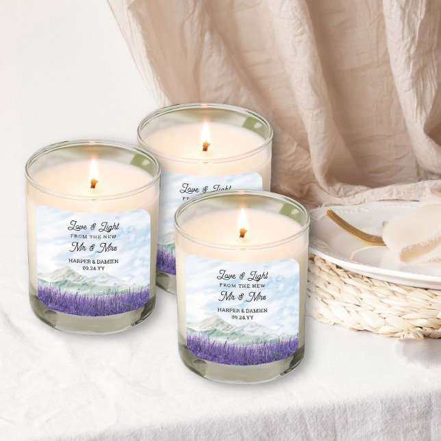 New Mr & Mrs Mountain Lavender Wedding Favour Square Sticker (The New Mr & Mrs Stickers from my Mountain Lavender Wedding Collection)