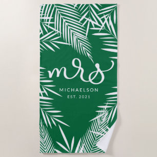 New Mrs.   Tropical Leaves Beach Towel