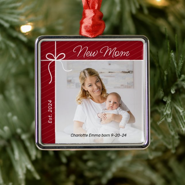 New Mum and Baby First Christmas Photo Metal Ornament (Tree)