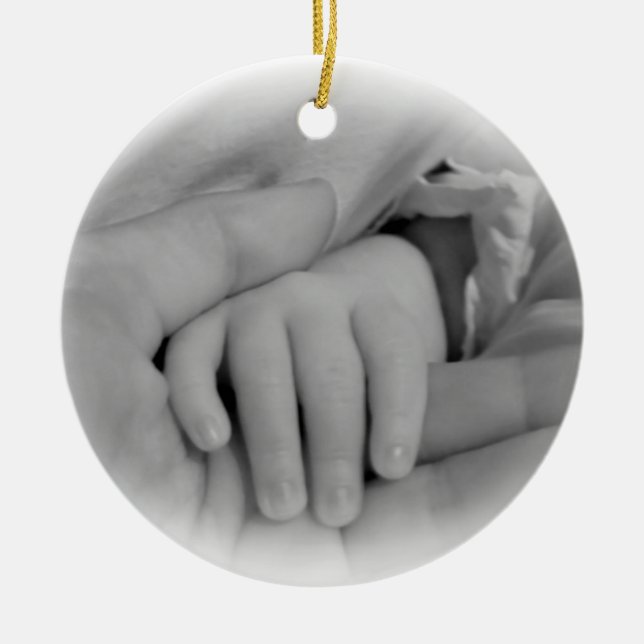 New Mum and Baby Holding Hands Photo Ceramic Ornament (Front)
