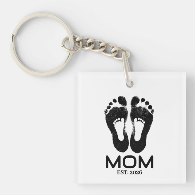 New Mum Baby Footprints Established Date  Key Ring (Front)