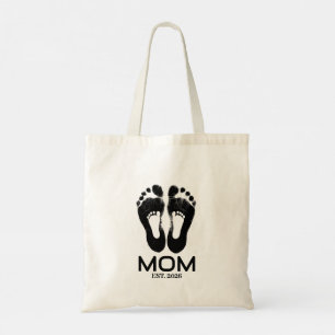 New Mum Baby Footprints Established Date Tote Bag