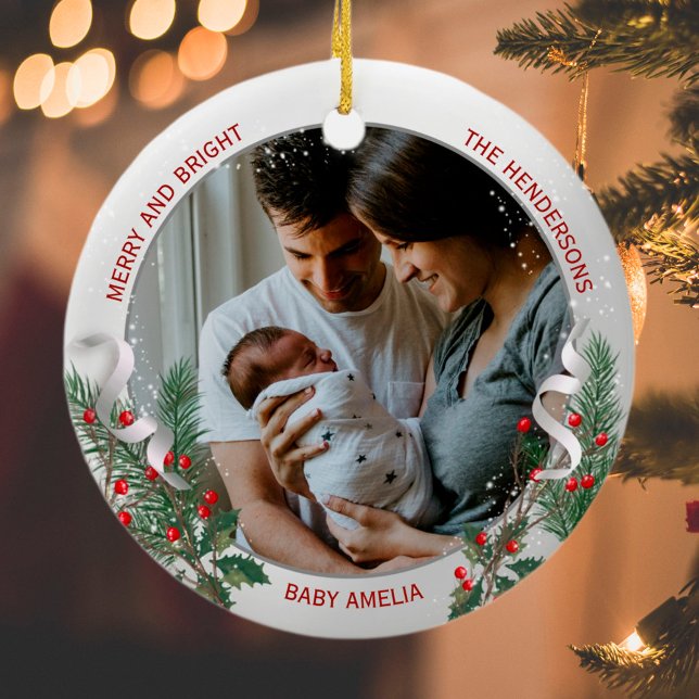 New Mum & Dad 1st Christmas Silver Frame Photo Ceramic Ornament (Creator Uploaded)