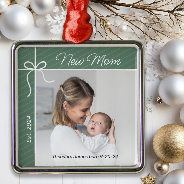 New Mum First Christmas Photo Metal Ornament (Creator Uploaded)