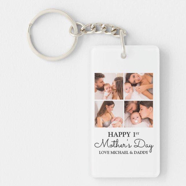 New Mum First Mothers Day Custom Photo Collage Key Ring (Front)