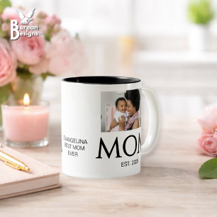New Mum Gift Custom Text Photo Mum Established  Two-Tone Coffee Mug