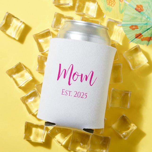 New Mum Hot Pink Elegant Script Mother's Day  Can Cooler (In Situ Summer)