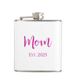 New Mum Hot Pink Elegant Script Mother's Day  Hip Flask