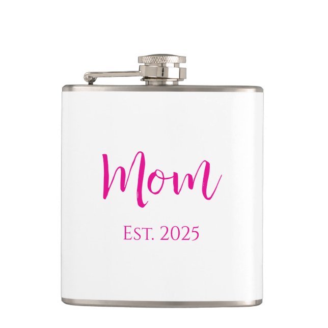 New Mum Hot Pink Elegant Script Mother's Day  Hip Flask (Front)