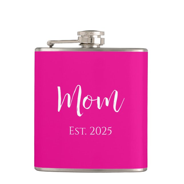 New Mum Hot Pink Elegant Stylish Mother's Day  Hip Flask (Front)