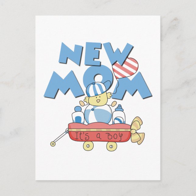 New Mum It's a Boy Tshirts and Gifts Announcement Postcard (Front)