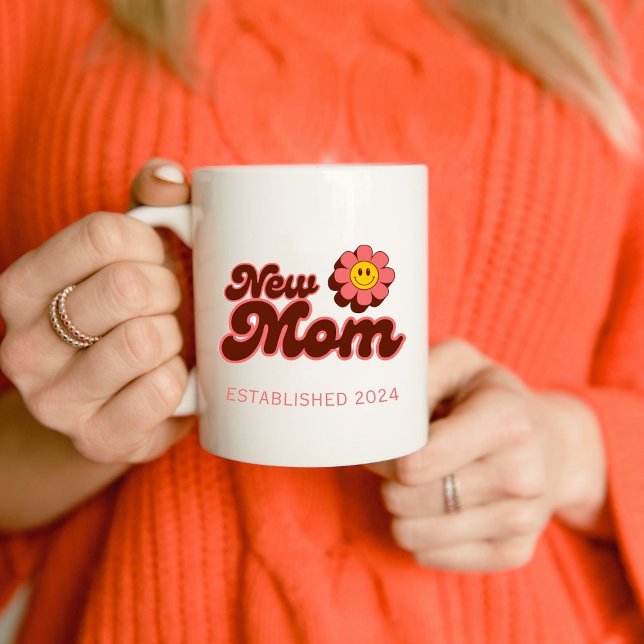 New Mum, retro pink flower custom year Coffee Mug (Creator Uploaded)