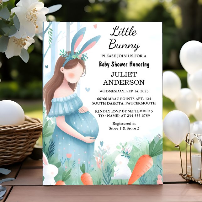 New Mum to be Ear Hop Blue Pink Bunny Baby Shower Invitation (Creator Uploaded)